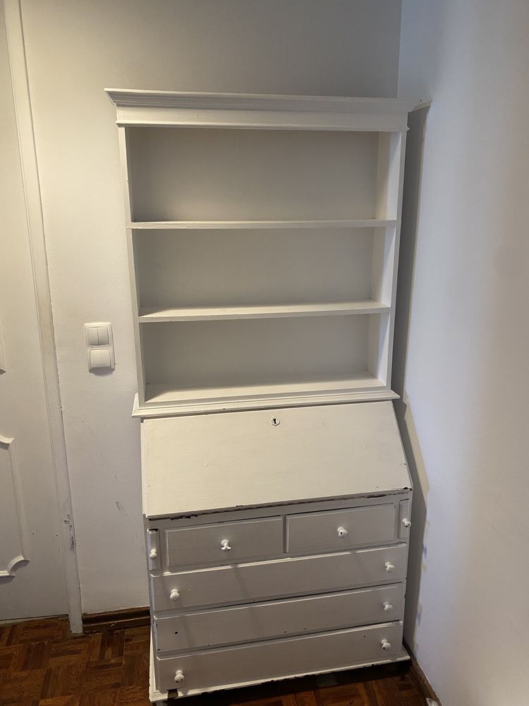 Escrevaninha vintage madeira móvel branco com gavetas