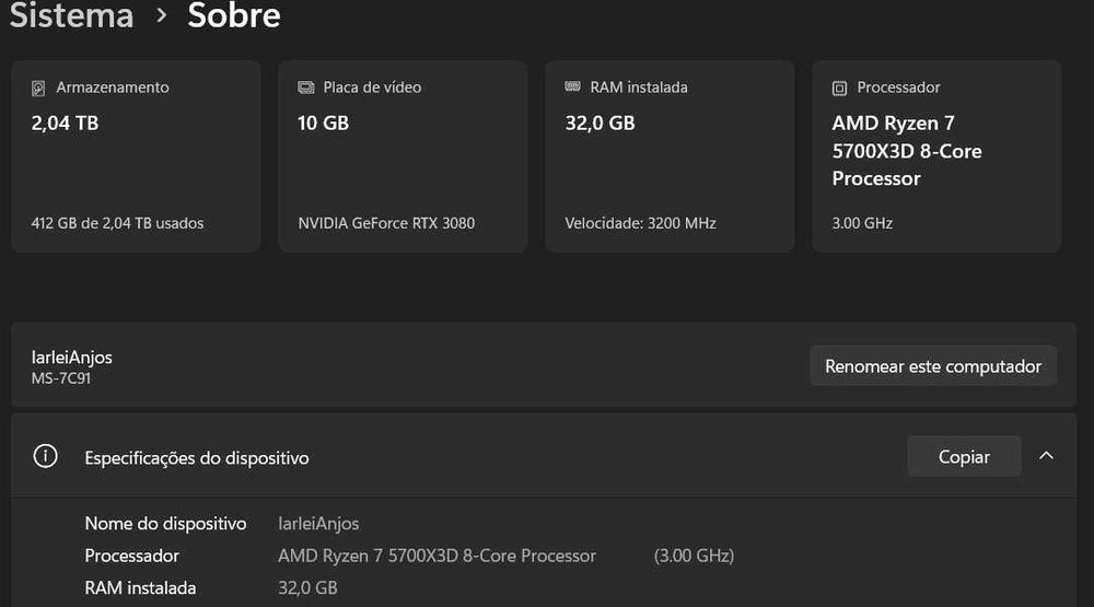PC Gaming Completo RTX 3080 Asus Tuf Gaming - Ryzen 5 5700X3D 32GB RAM