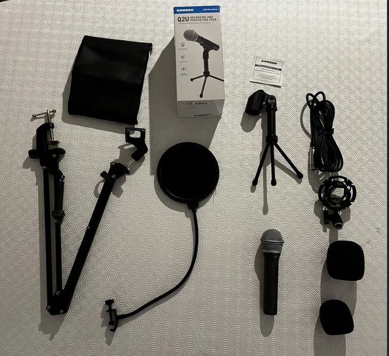 Samson Q2U podcast microfone + Braço de mesa