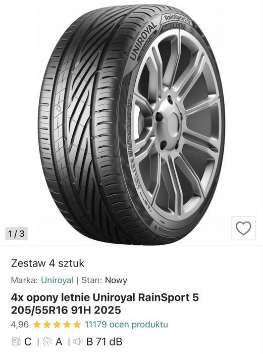 4x opony letnie UNIROYAL RAINSPORT 5 205/55R16 91H