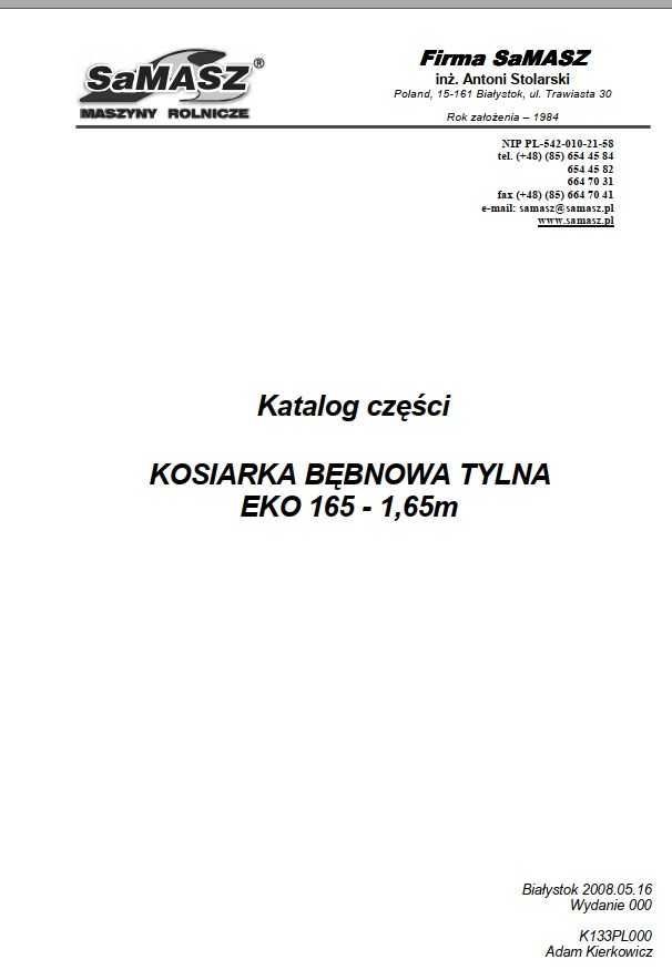 Katalog części kosiarka rotacyjna tylna EKO 165