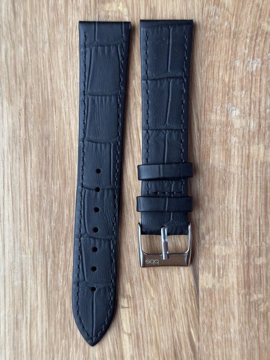 Oryginalny pasek do zegarka firmy BBS. Naturalna skóra, 18 mm. Czarny