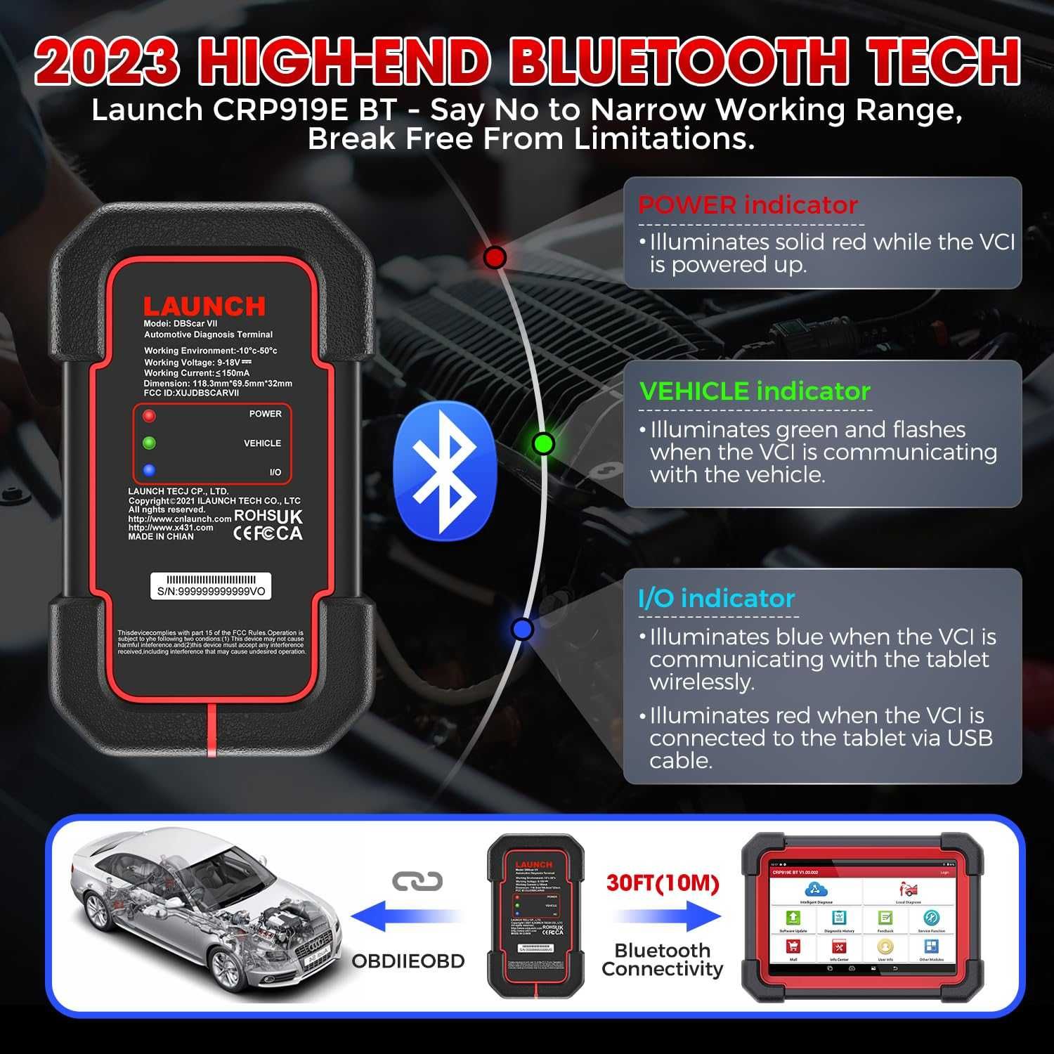 Máq. Diagnost. Auto - LAUNCH X431 CRP919X BT - 5 anos garantia Nova