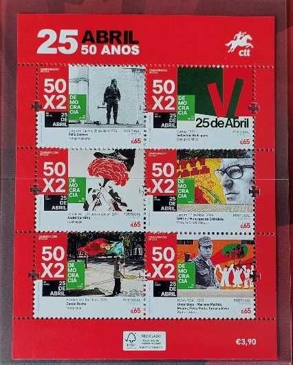 Folha miniatura nova 50 anos 25 ABRIL 1974. - 2024 - 6 selos