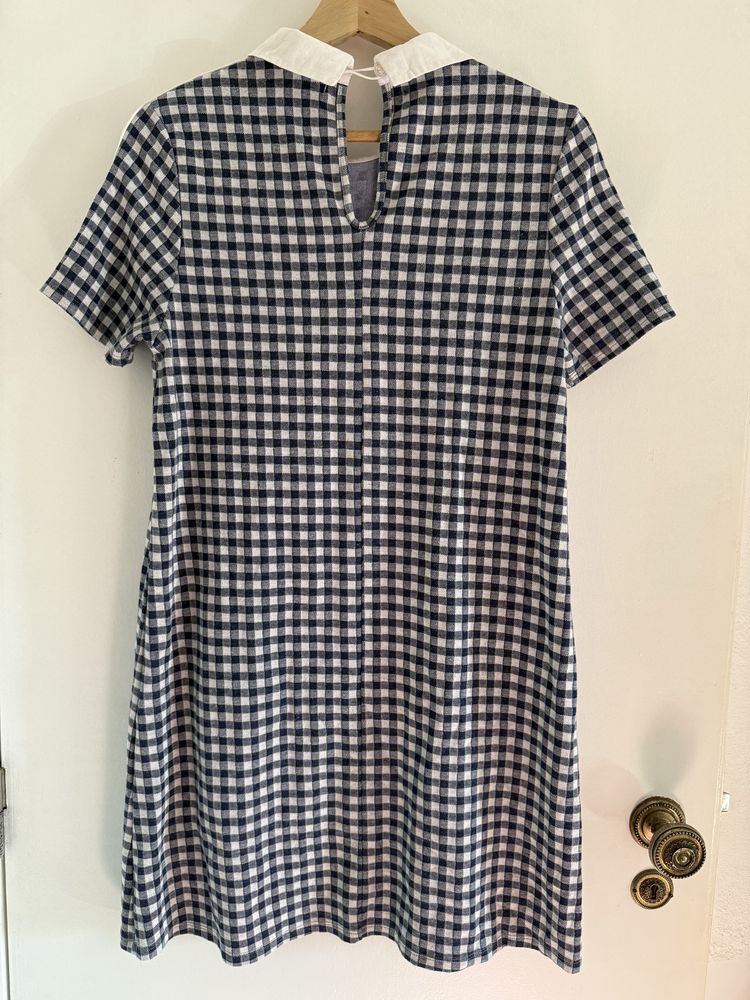 Vestido manga curta gingham azul e branco LEFTIES L
