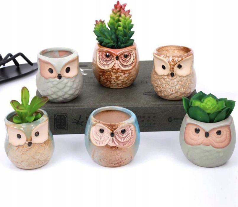 Zestaw 6 ceramicznych doniczek – urocze sowy do sukulentów i bonsai

S