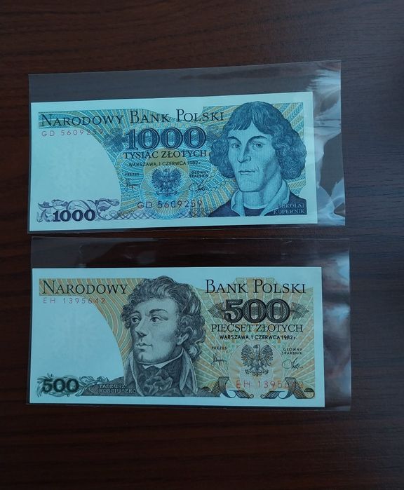 Zestaw 2 banknotów Kopernik i Kościuszko.