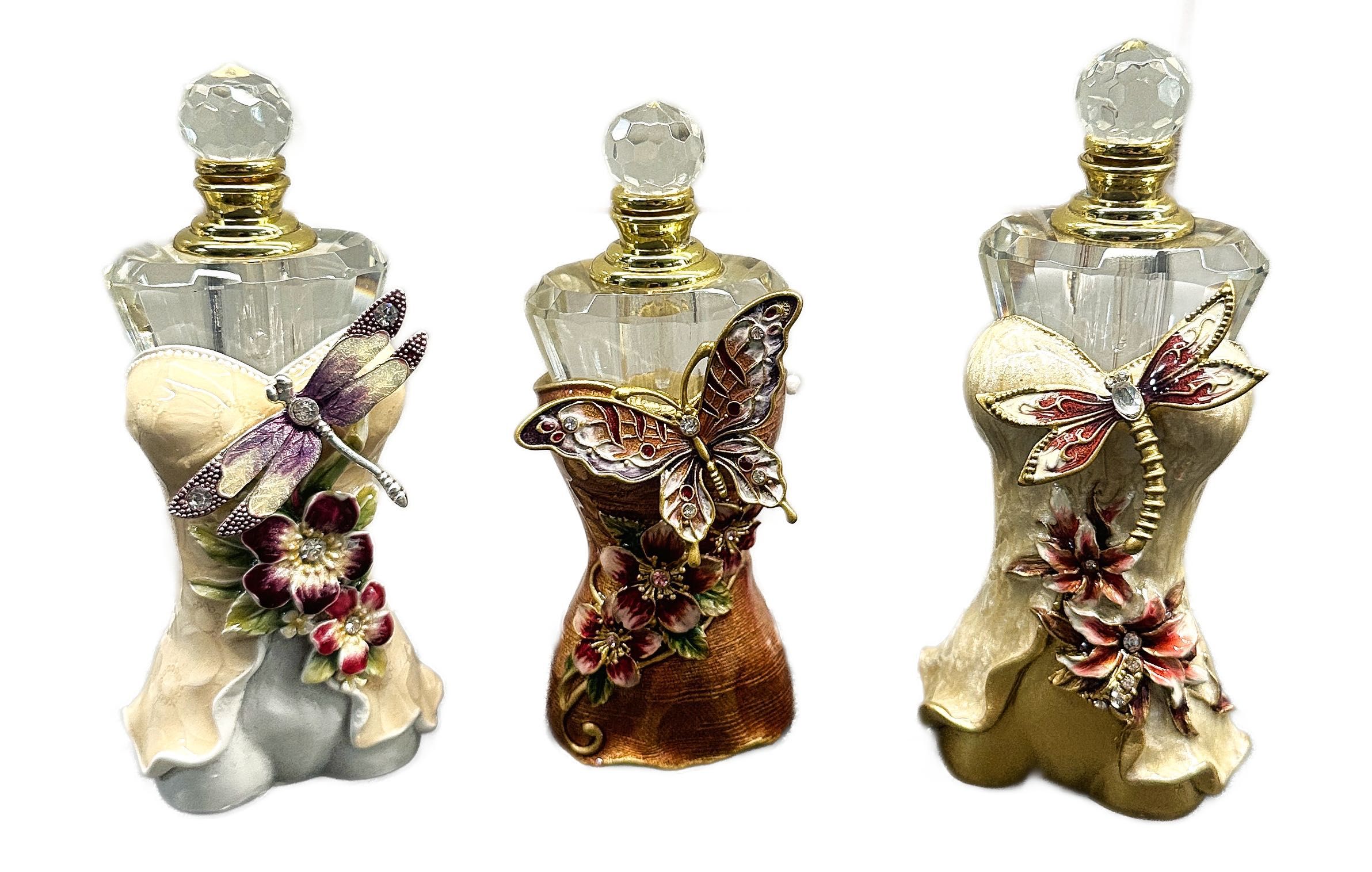 Flakon na perfumy, zestaw 3 designów. Dekoracyjne, ozdobne.