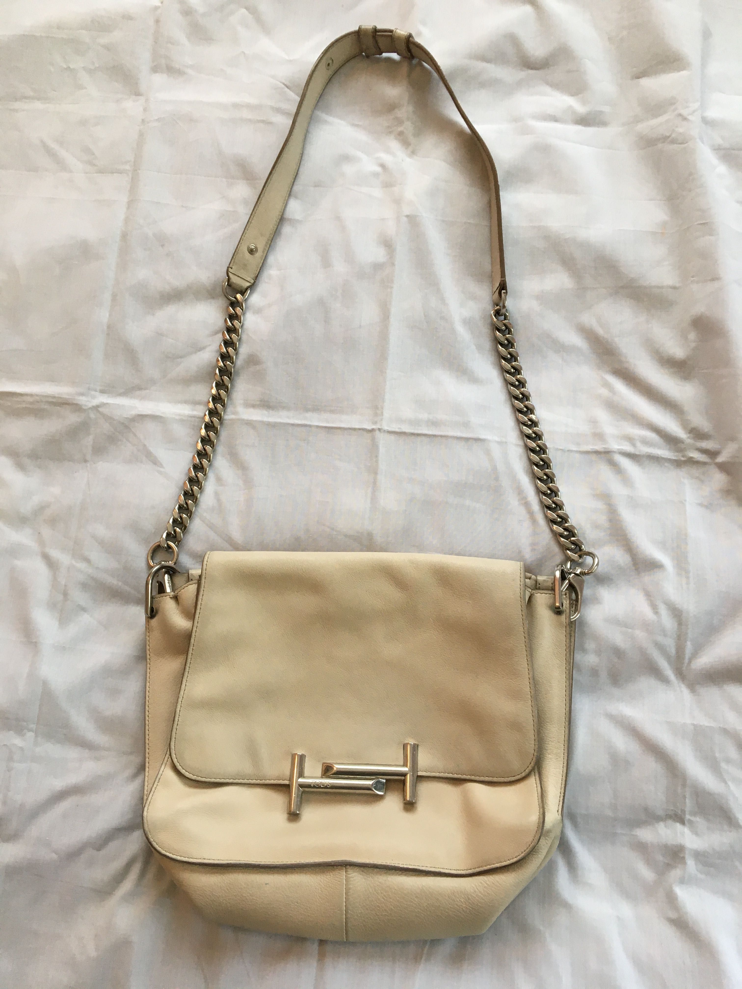 Tod’s, tods, torebka listonoszka , skóra naturalna, ecru