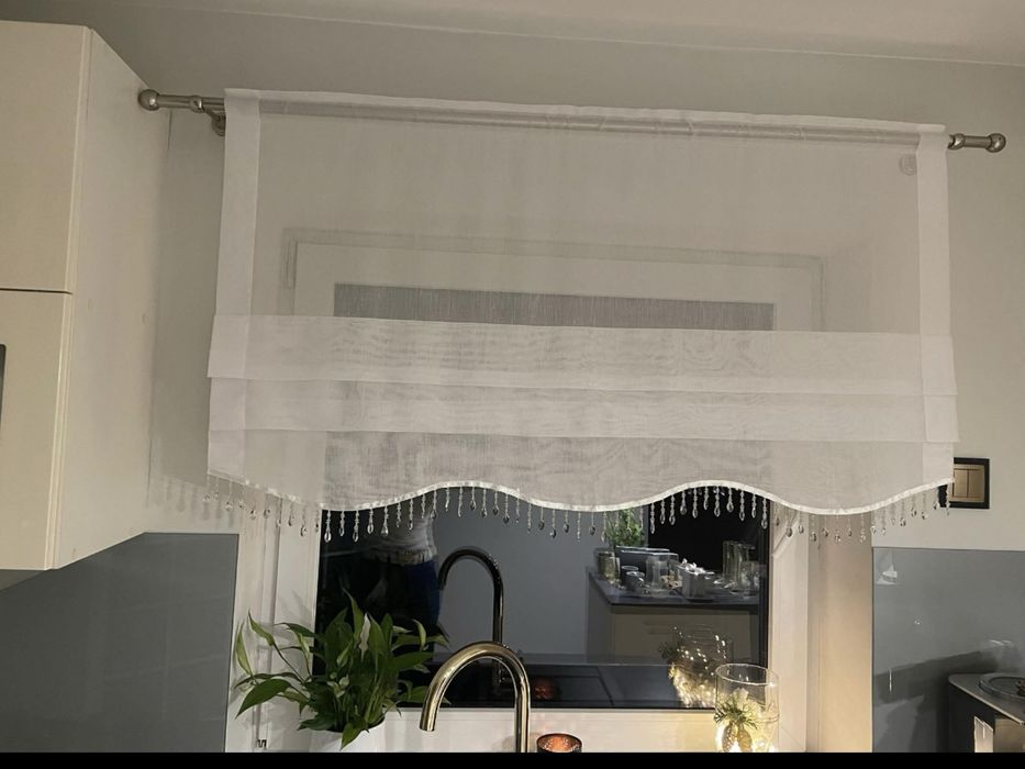 Firanka -panel biała z koralikami