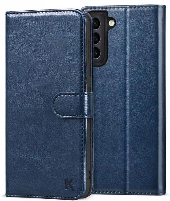 Etui z Klapką i Miejscem na Karty do Samsung Galaxy S21 Plus Granatowe