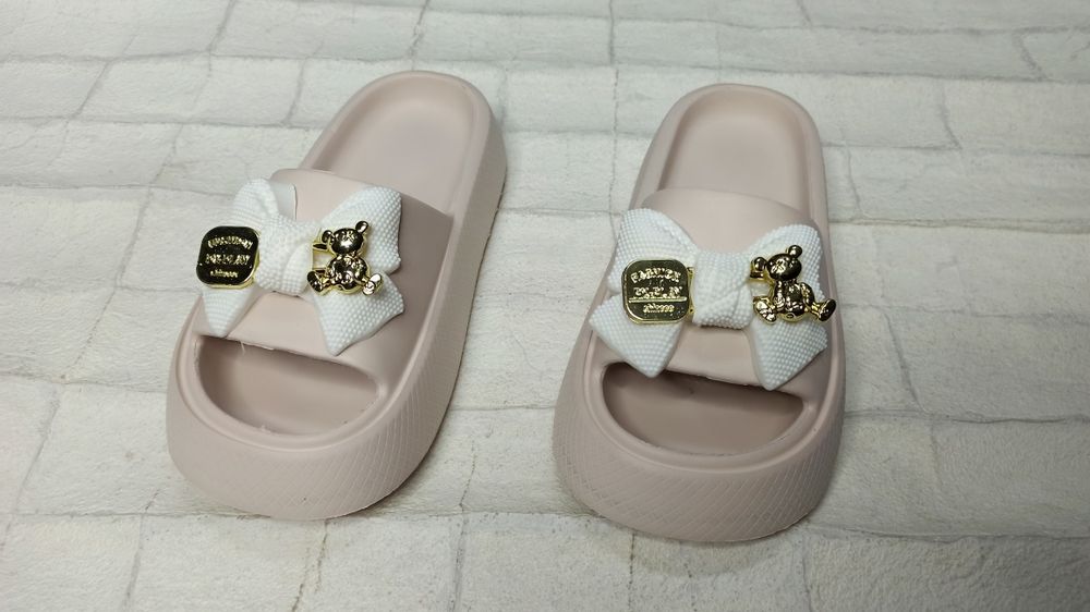 Шлёпанцы пудра с бантиком 139