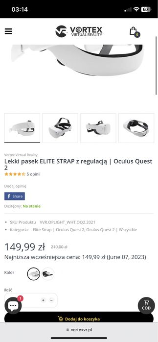 Lekki pasek ELITE STRAP z regulacją | Oculus Quest 2