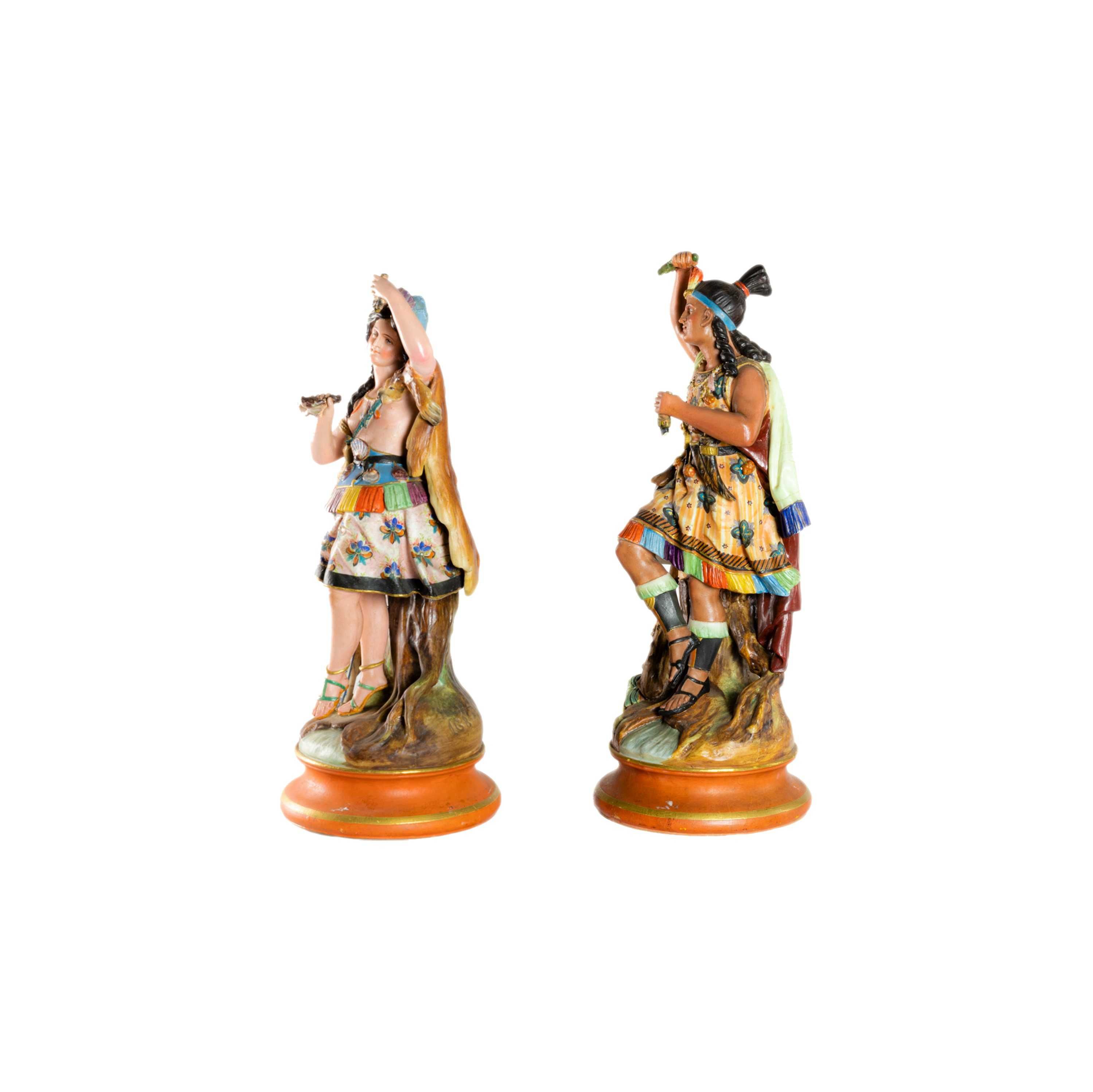 Estátuas casal Inca faiança Creil Montereau Romantismo | século XIX