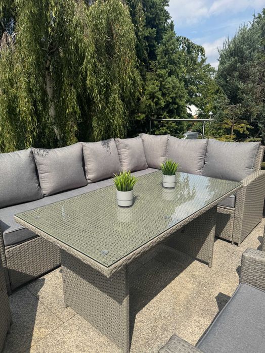Zestaw Ogrodowy Technorattanowy Szary Duży Wypoczynek Na 9 Osób