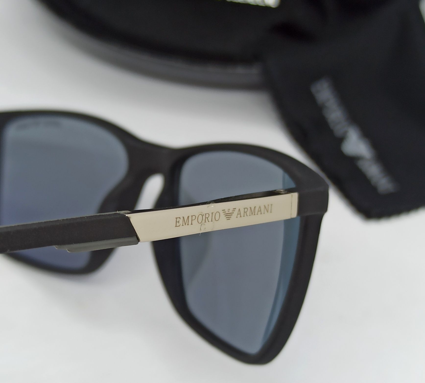 Emporio Armani очки мужские синие зеркальные в черном мате на флексах