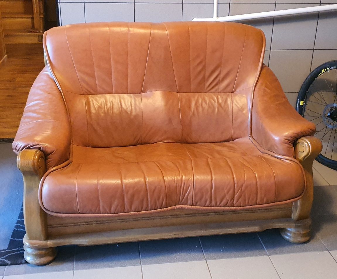 Skórzany komplet wypoczynkowy kanapa sofa fotel