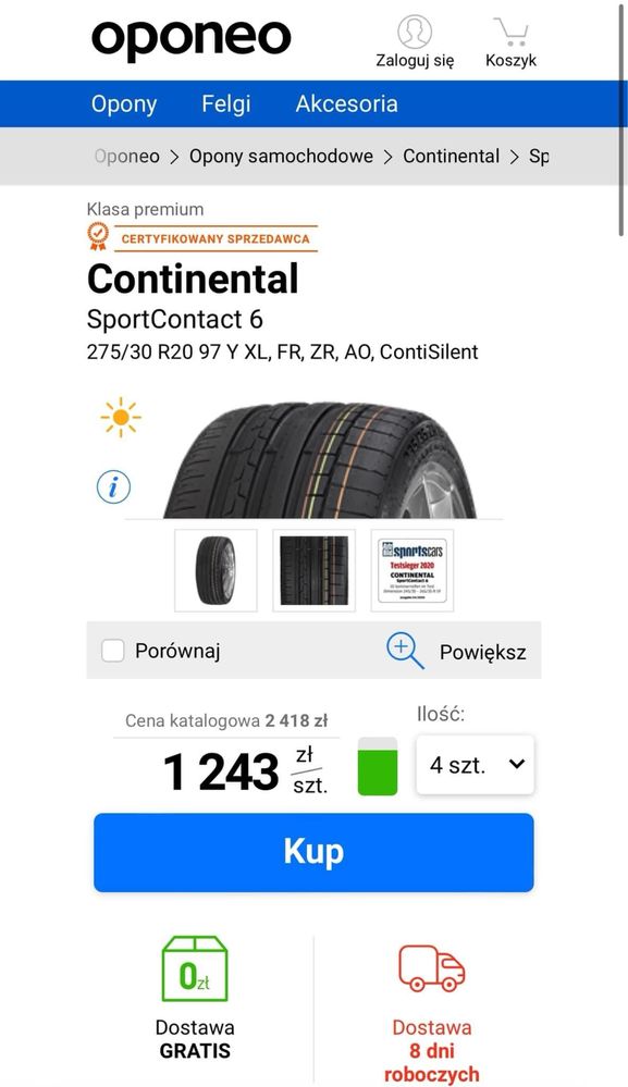 Opony Continental Sport Contact 6 275/30R20 x5