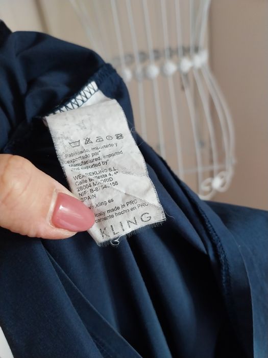 Vestido manga curta | midi | azul escuro | Kling | Tamanho S grande