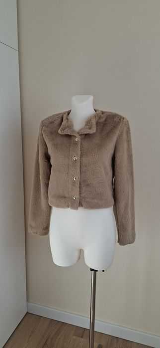 Futerko żakiet krótki narzutka miś długi rękaw kolor karmelowy H&M XS