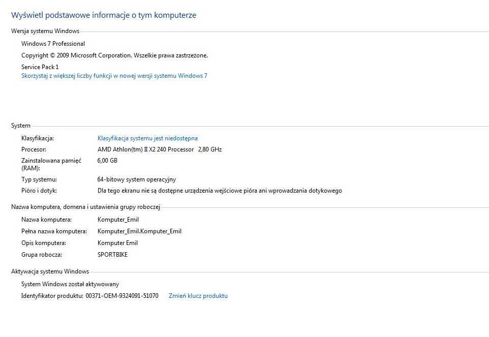 Komputer AMD II X2 PROCESOR 2,80 GHZ z Windows 7 profesjonal