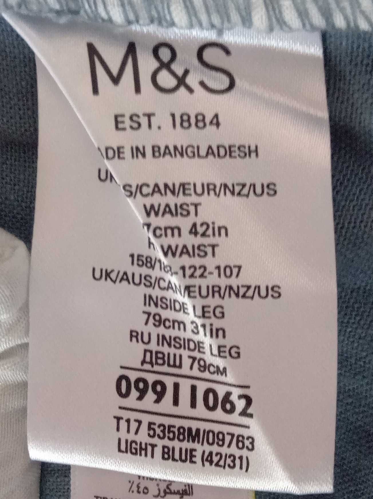 Продам мужские летние льняные брюки Marks & Spencer, б/у, голубые, р42