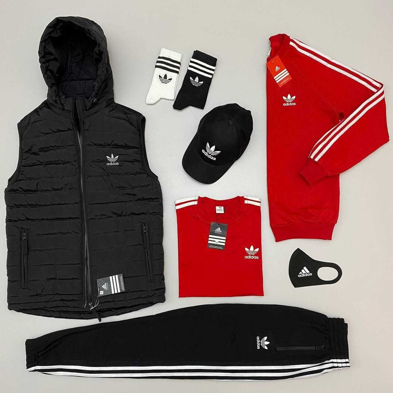Комплект мужской Adidas Спортивный костюм + Жилетка + Футболка + Кепка