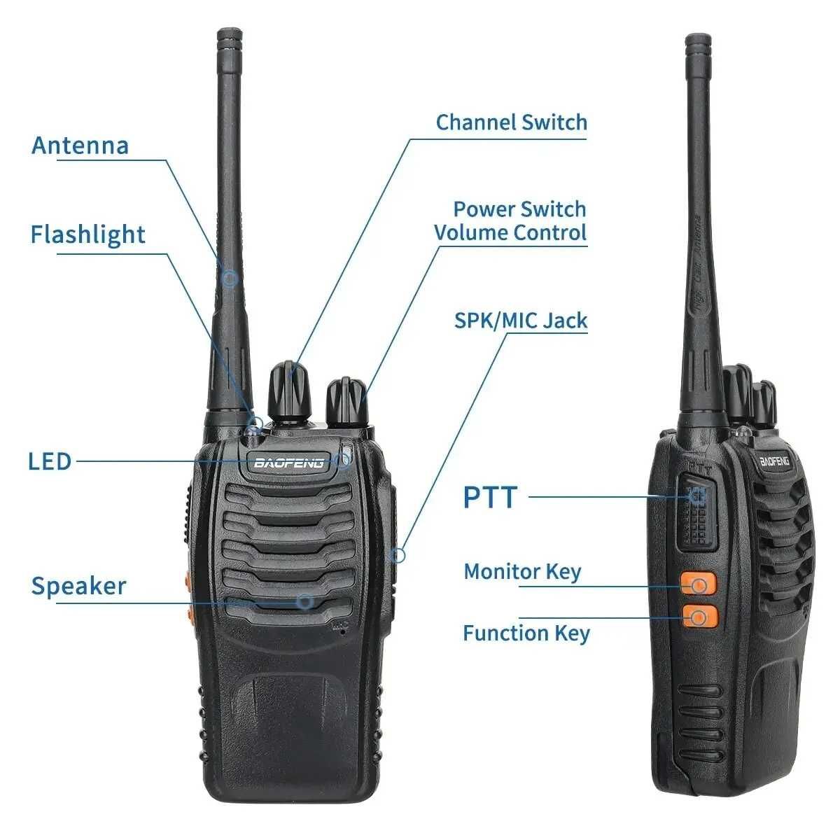 Walkie Talkie UHF 400 470MHz 888s daleki zasięg.