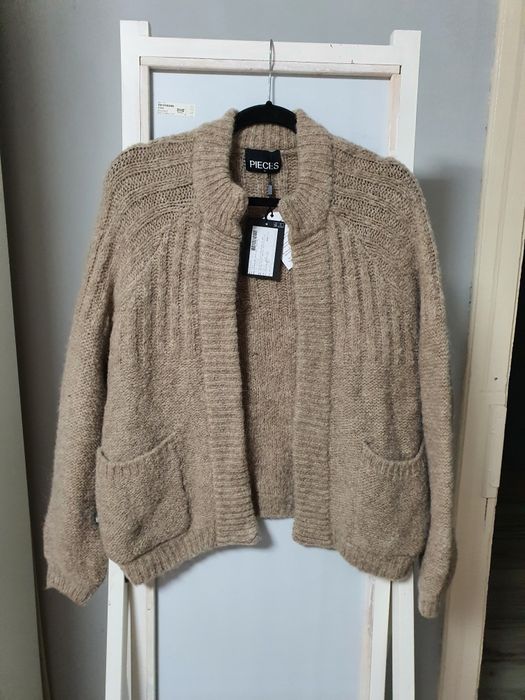 Brązowy Kardigan sweter Pieces M 38 Nowy wełna alpaka
