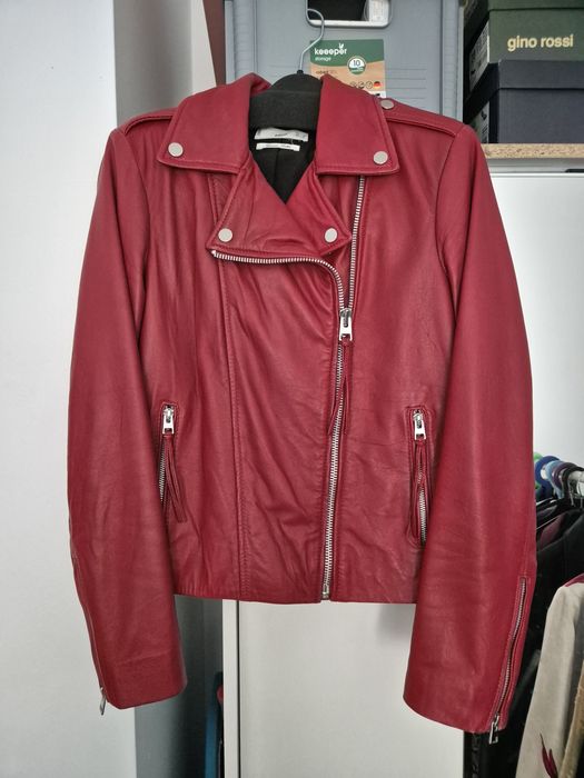 Kurtka skórzana Mango S czerwona