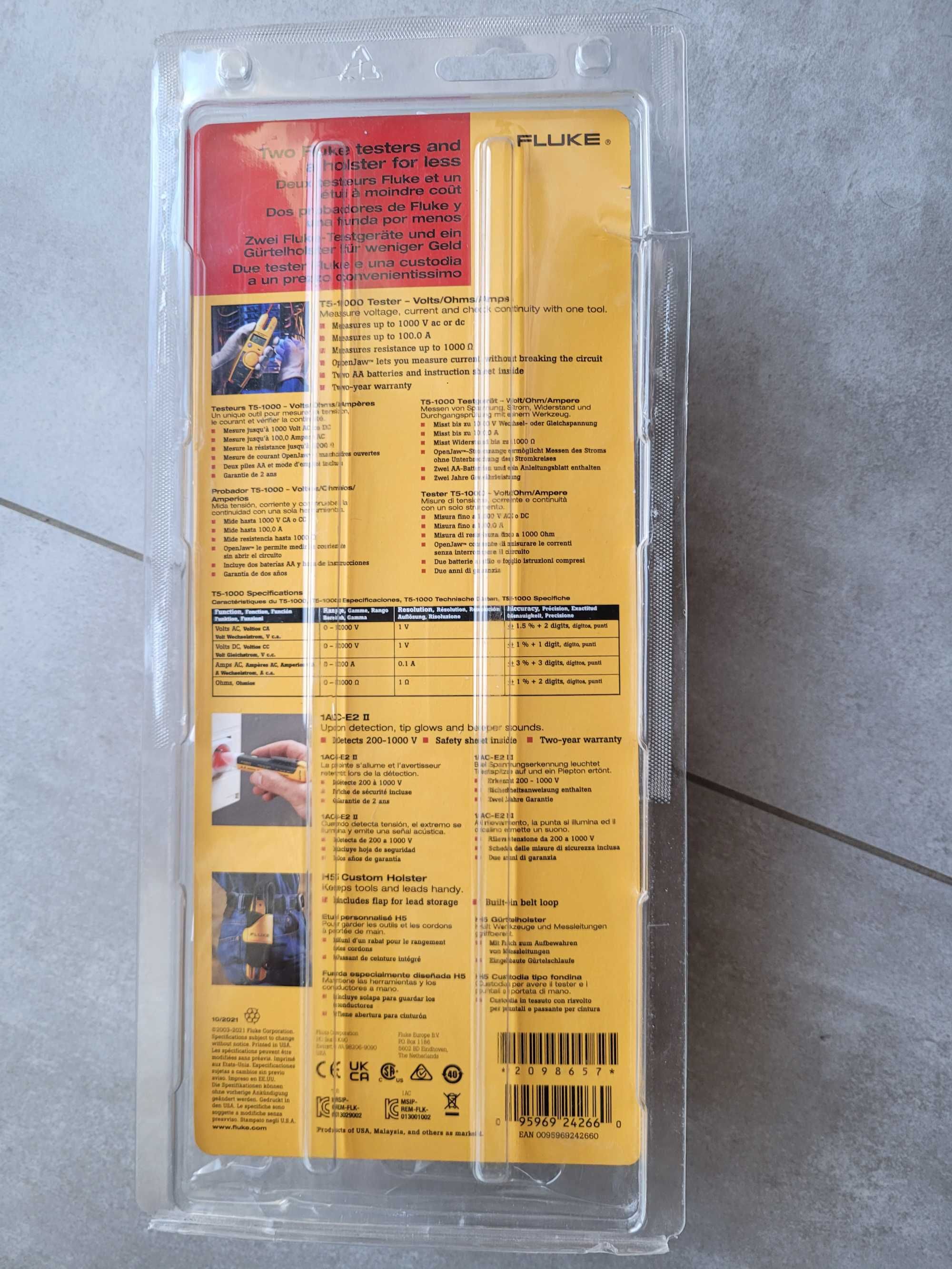 Tester elektryczny + próbnik napięć ( miernik) Fluke T5-H5-1AC ,zestaw