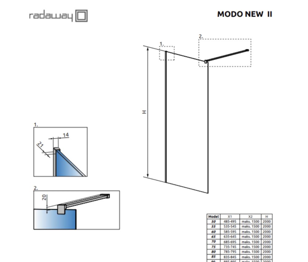 Profil Radaway Modo New II walk-in 150cm  Gold