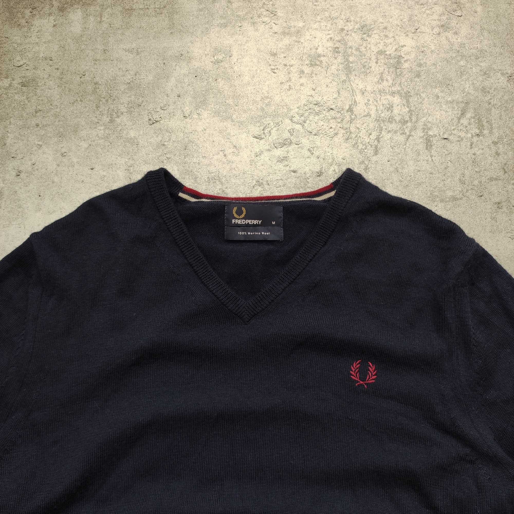 MĘSKI Elegancki PREMIUM Wełniany Sweter Luxury Fred Perry Haft Logo