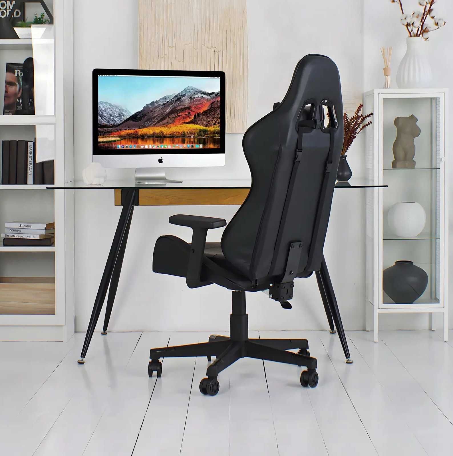 Кресло черное геймерское компьютерное Solid игровое на колесах