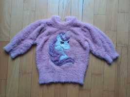 Różowy sweterek bluza misiowa - Z jednorożcem rozmiar 104