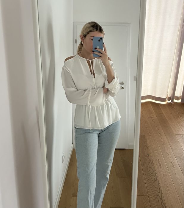 Biała koszulowa bluzka all saints z wyciętymi ramionami koszula