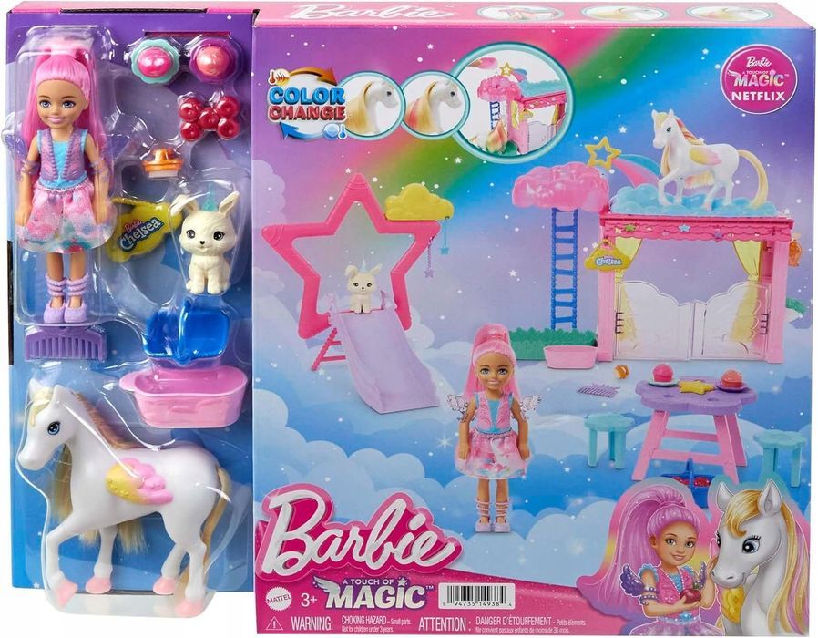 lalka mattel barbie chelsea a touch of magic szczypta + pegaz