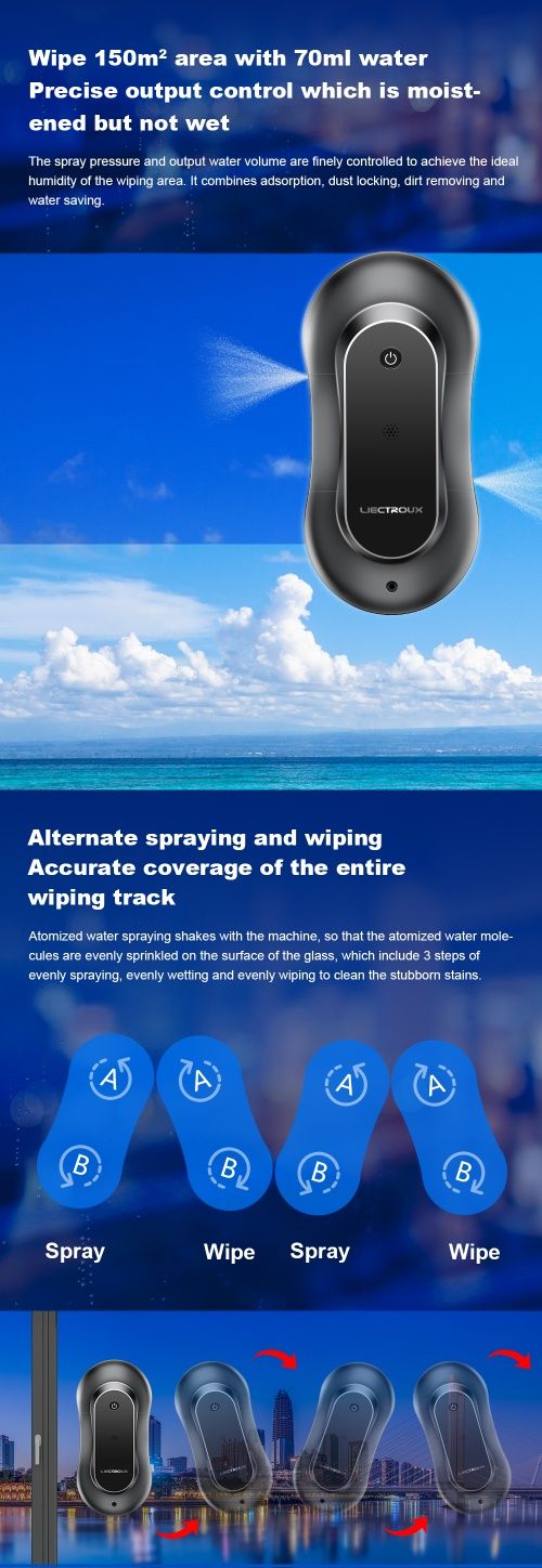 Робот для мойки окон Liectroux YW810, Bluetooth APP, черный.