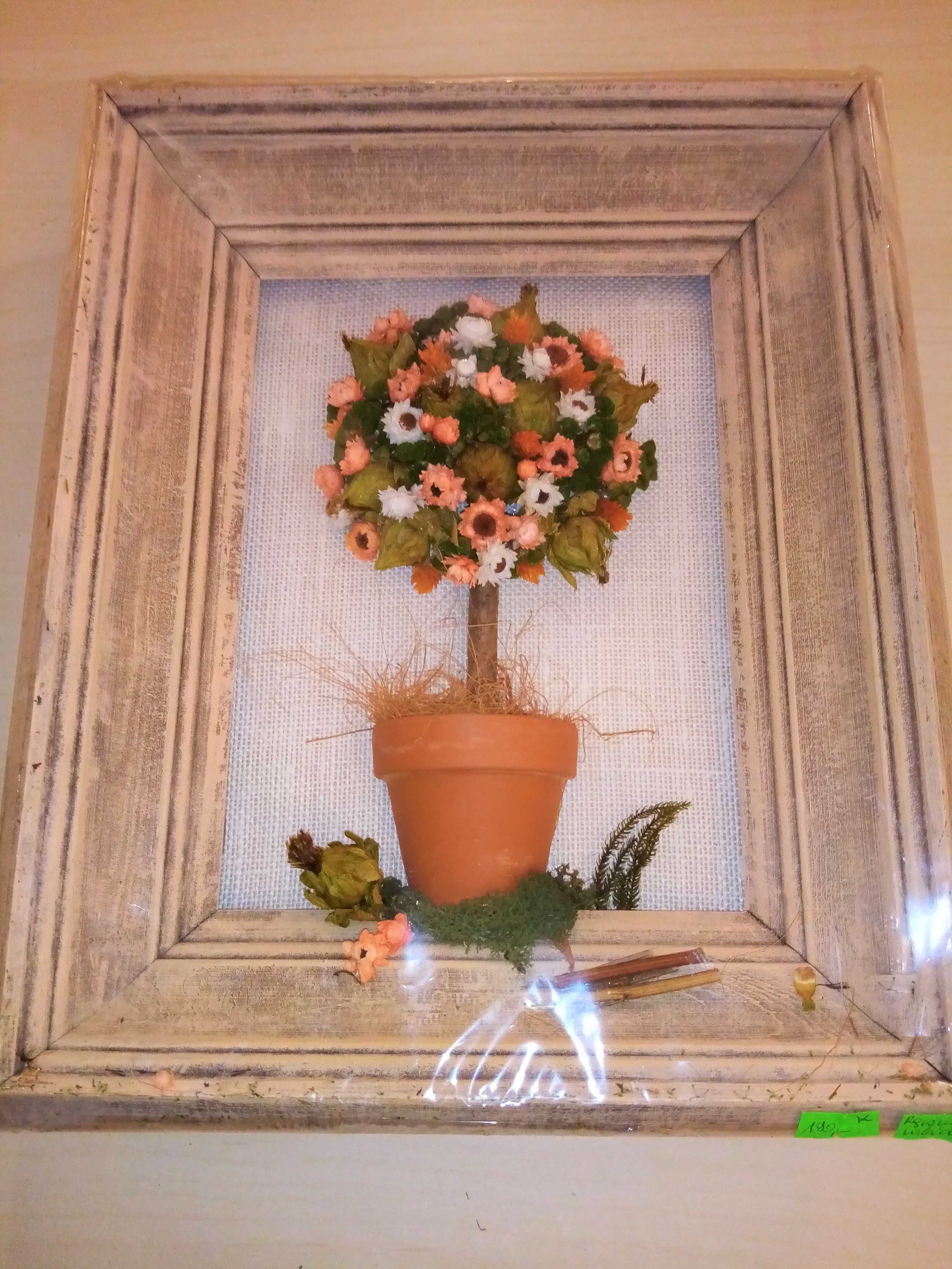 Piękny obraz z suszonych kwiatów, na prezent, ręcznie robiony