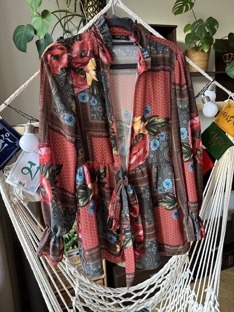 Włoska narzutka pareo kwiaty oversize S M L