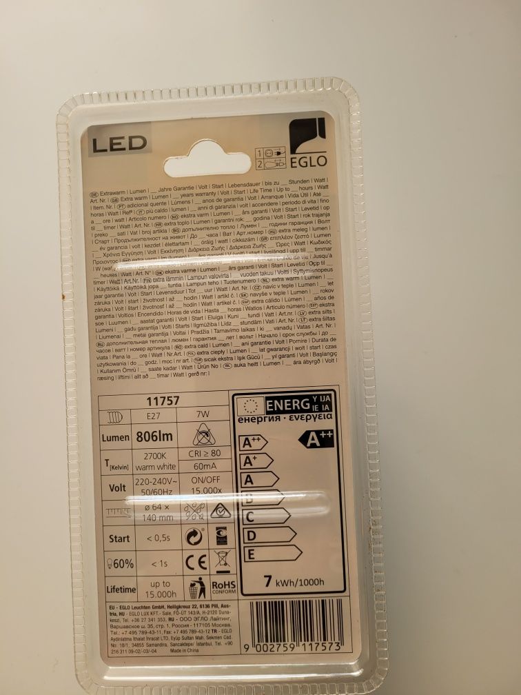 Żarówka Led 7W 806 lumen E27 EGLO