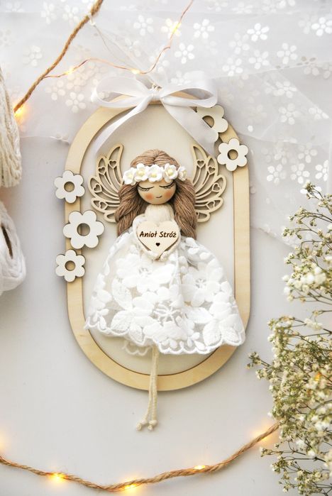 Anioł Stróż na ścianę w owalnej ramce | Aniołek w ramce