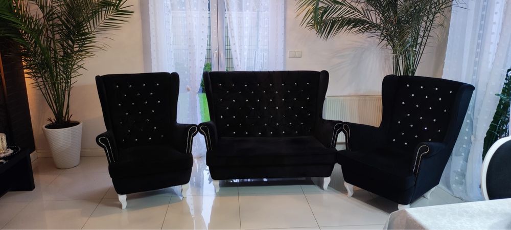 Piękna sofa 2 os. + 2 fotele glamour