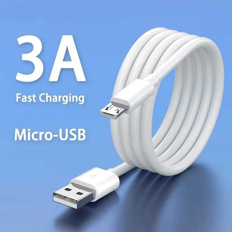 Kabel Ładowania microUSB i USB-A Przewód 1m 3A Adapter Micro USB Biały