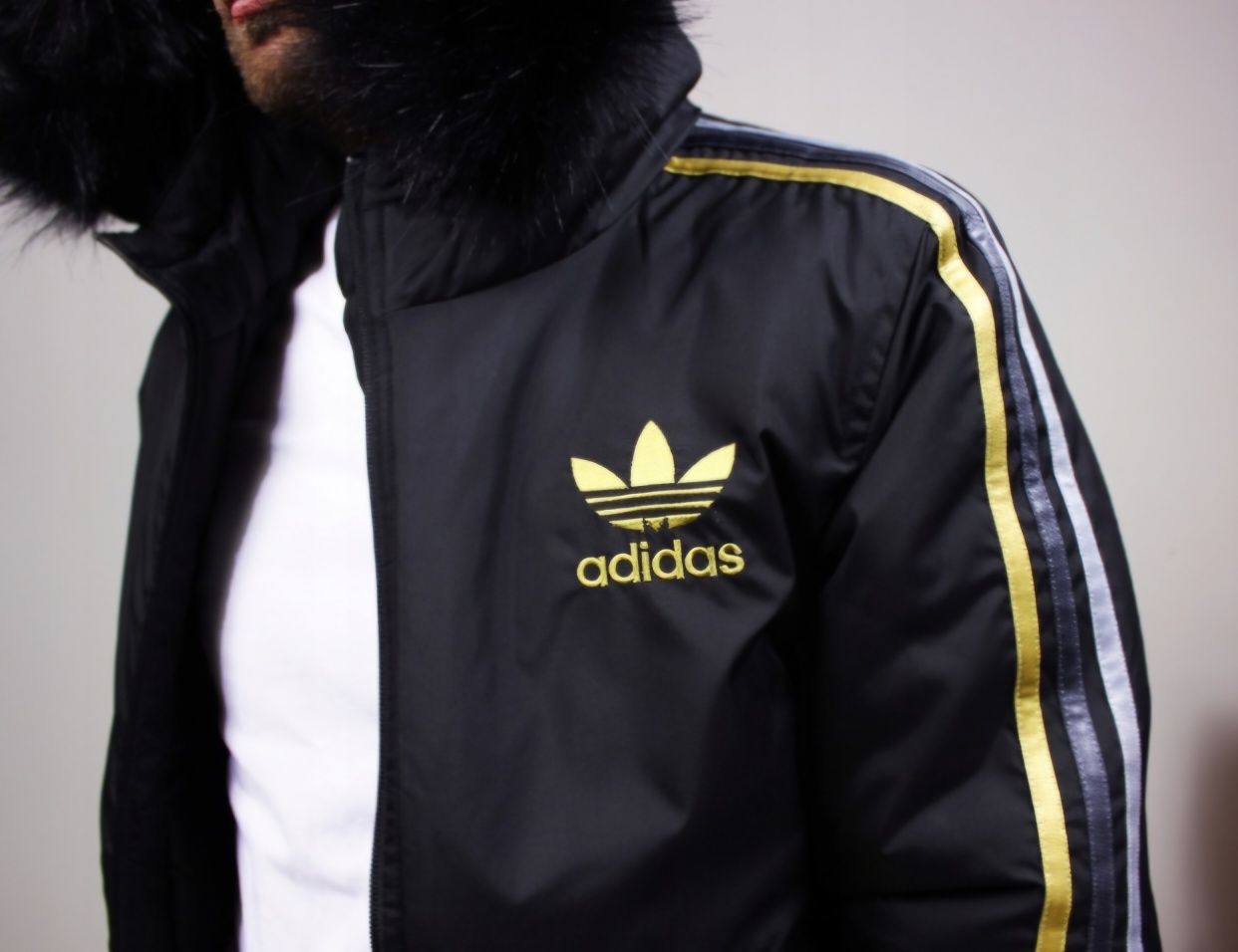 Adidas orginals zimowa męska kurtka z kapturem z futrem xl ciepła