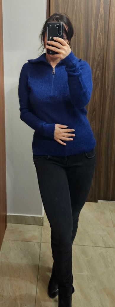 Niebieski kobaltowy sweter Zara alpaka wełna