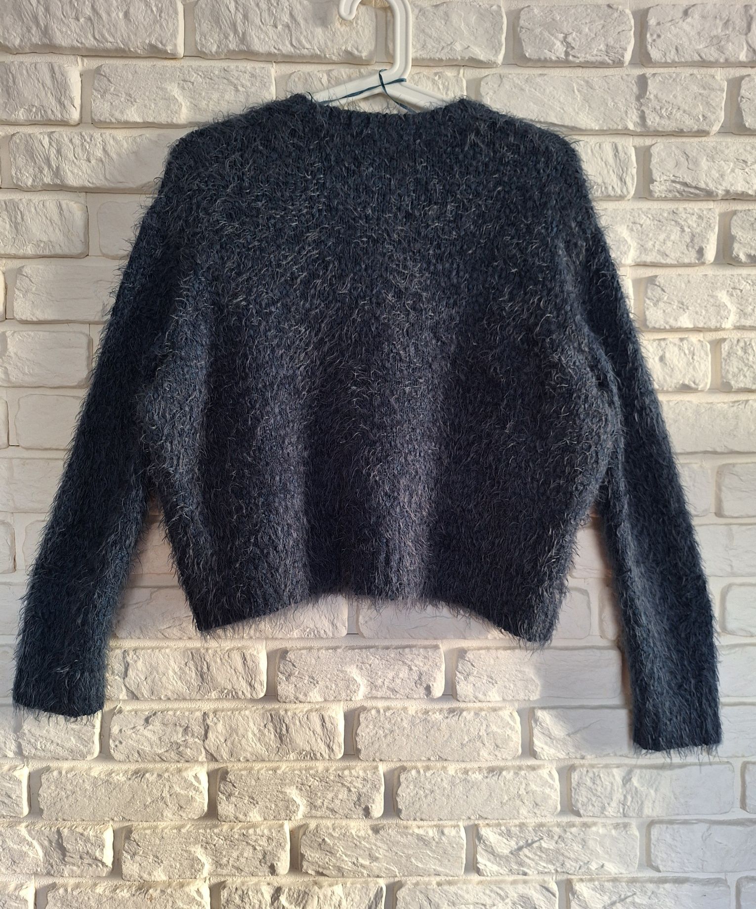 Granatowy Sweterek Mango S Puszysty Sweter Krótki Pluszowy Vintage