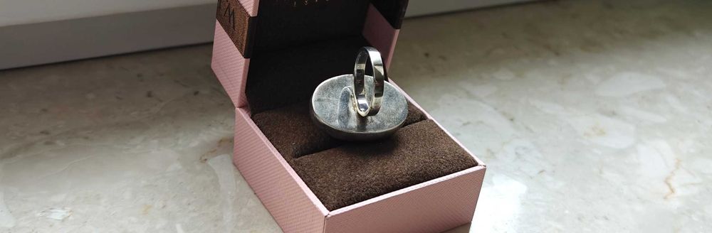 Ogromny Pierścionek Srebrny Bursztyn Orno ? Warmet ? PRL