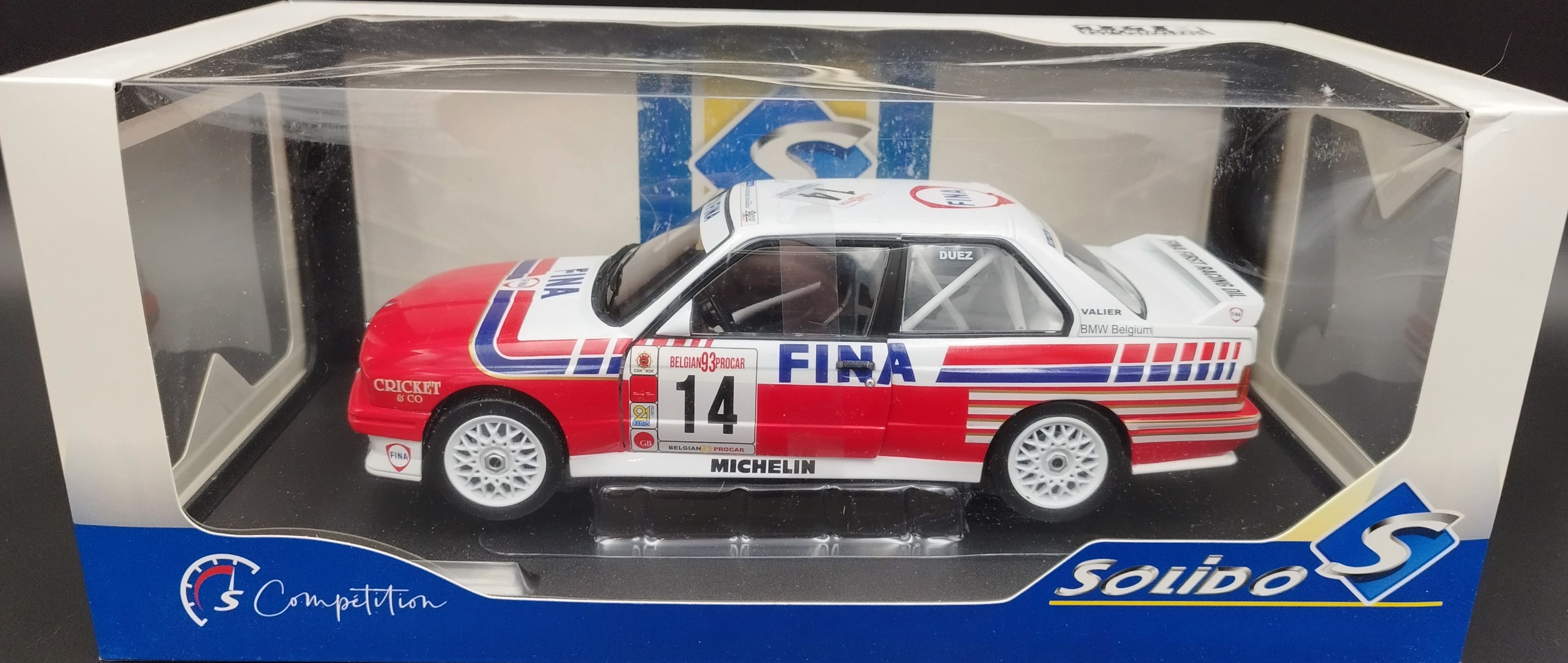 1:18 Solido 1993 BMW E30 M3 #14 FINA Belgium Procar + kalki Bastos