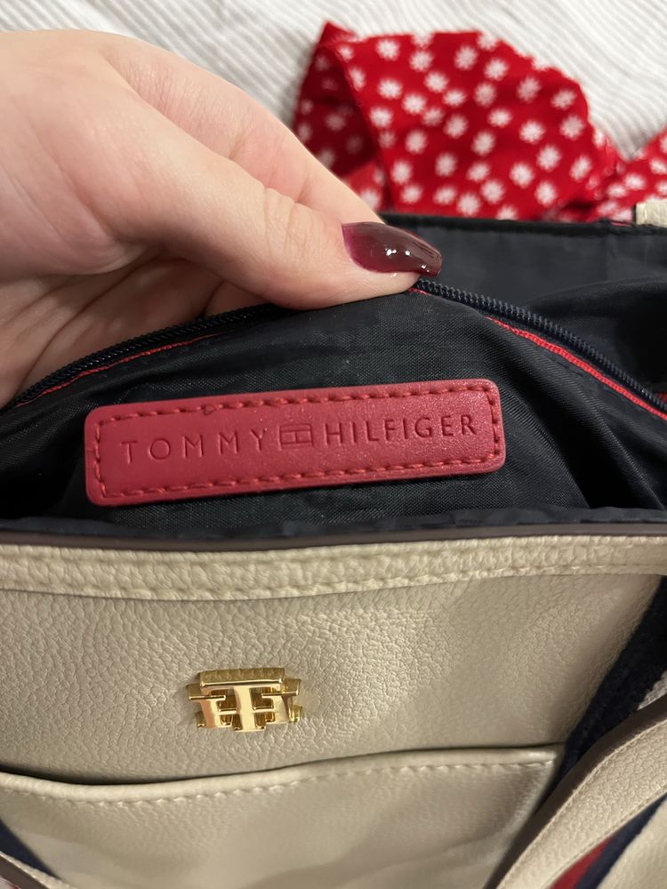torebka torba shopper bag tommy hilfiger beżowa